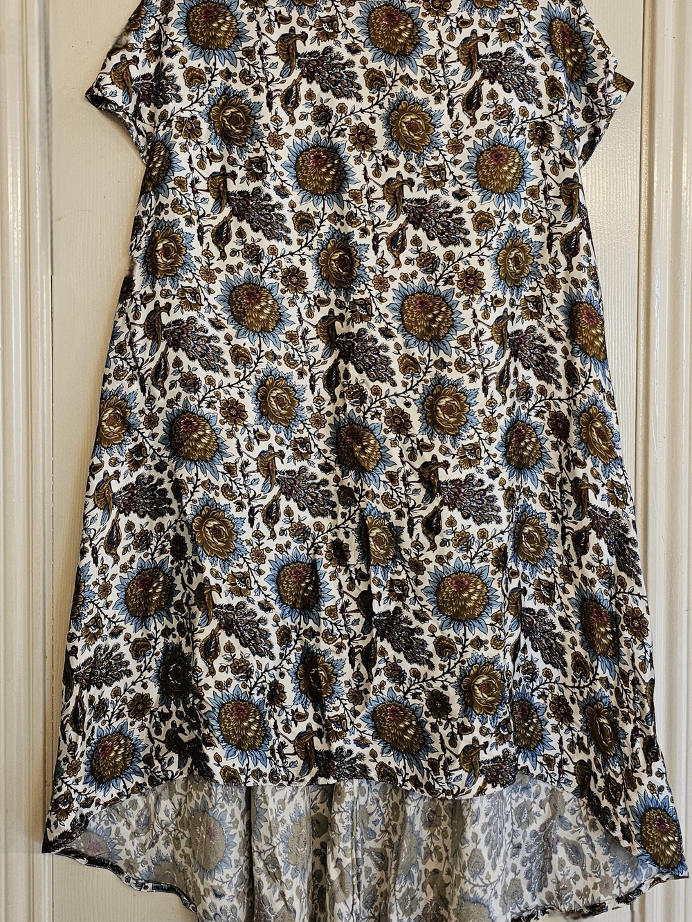 Balenciaga White Floral High-Low Casual Dress with Blue, Brown and Pink Accents